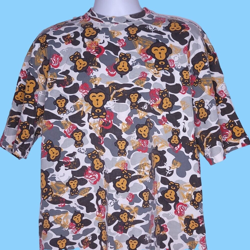 Vintage 90s Urban Ice 2XL Graphic Tee Monkey Print Camo Hip Hop USA